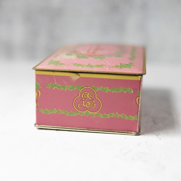 Vintage Louis Sherry New York hinged candy tin box pink violets Eagle Can Co 6" - Picture 4 of 9
